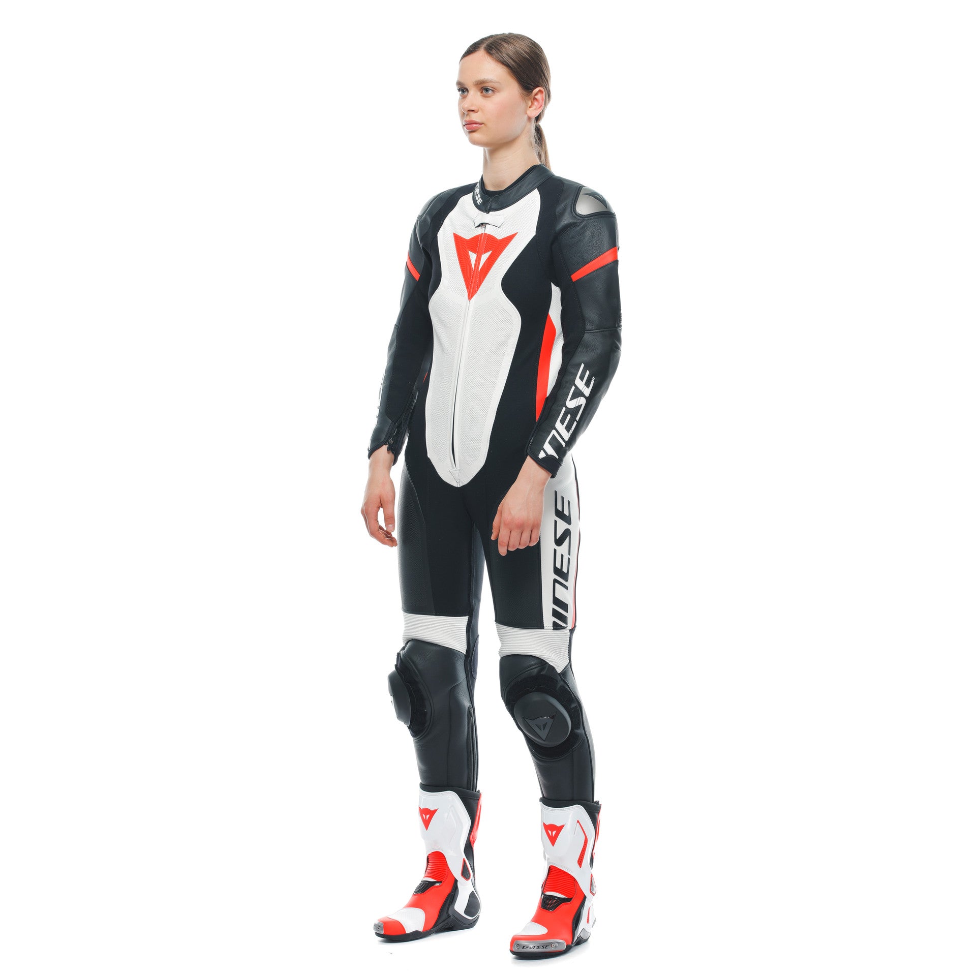 Dainese Grobnik Lady One -pecio Combinazione in pelle - tuta da corsa perforata | Donne | Bianco/rosso