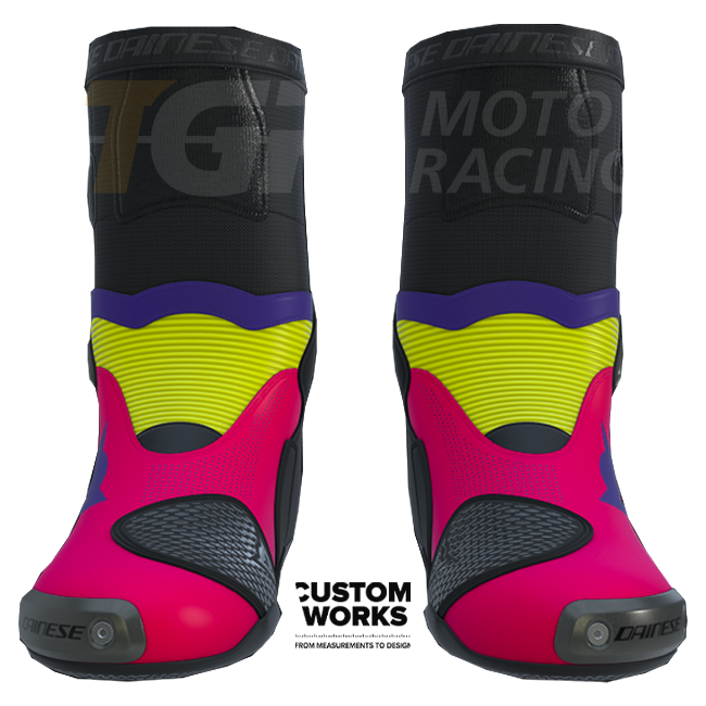 Dainese Axial 2 Air racing e stivali da motociclista stradali | Uomo | Fuxia / Viola / Giallo fluorescente | Custom Works 