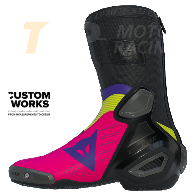 Dainese Axial 2 Air racing e stivali da motociclista stradali | Uomo | Fuxia / Viola / Giallo fluorescente | Custom Works 