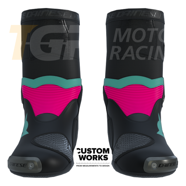 Dainese Axial 2 Racing und Straßen Motorradstiefel | Herren | Schwarz / Fuxia / Sardinia Sea Blue | Custom Works (Kopie)