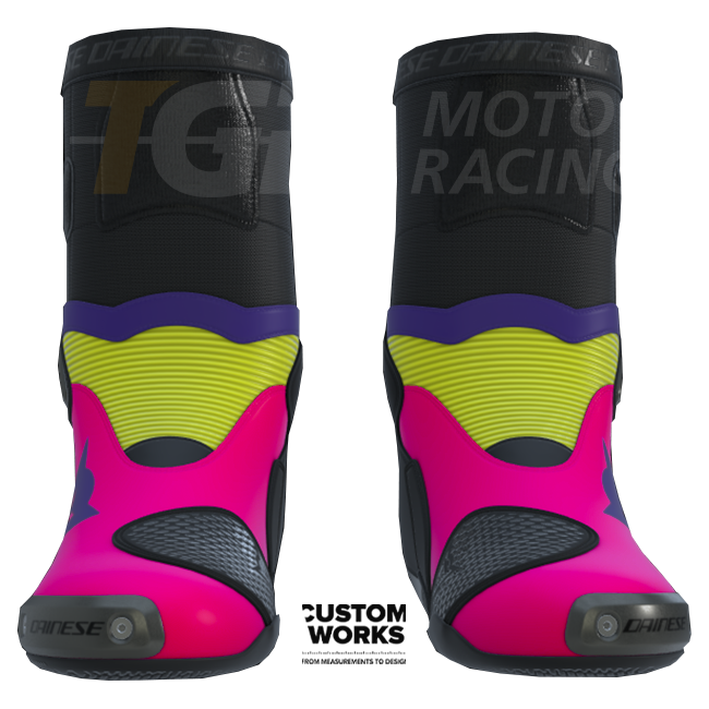 Dainese Axial 2 Racing e stivali da moto da strada | Uomo | Fuxia / Viola / Giallo fluorescente | Custom Works 