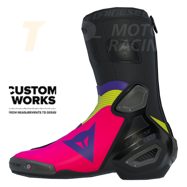 Dainese Axial 2 Racing e stivali da moto da strada | Uomo | Fuxia / Viola / Giallo fluorescente | Custom Works 