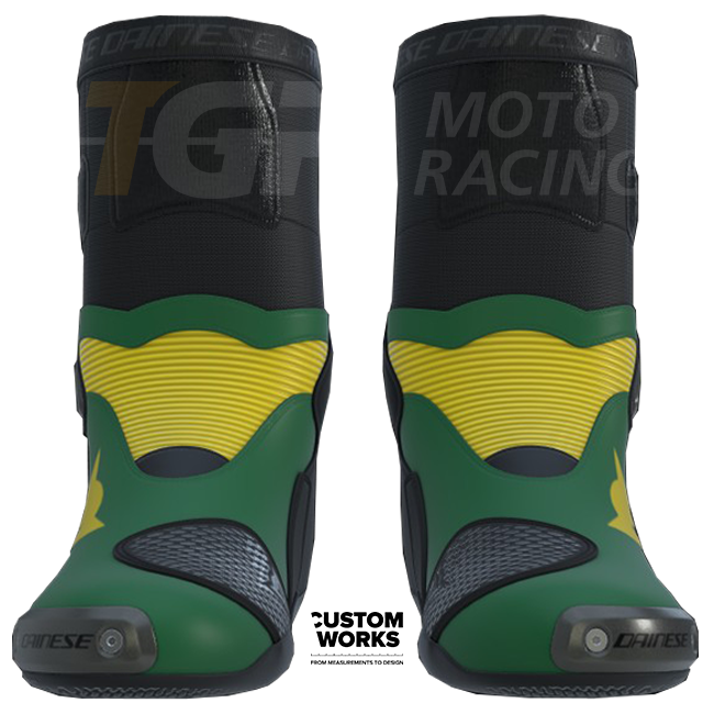 Dainese Axial 2 scarpe racing e moto stradali | Uomo | Verde bosco / Giallo | Custom Works 