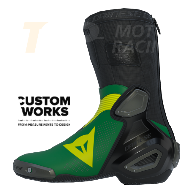 Dainese Axial 2 Air Racing e stivali da motociclista per strada | Uomo | Verde foresta / Giallo | Custom Works 