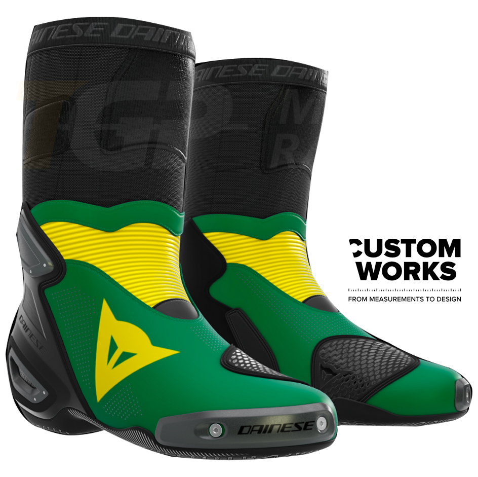 Dainese Axial 2 Air Racing e stivali da motociclista per strada | Uomo | Verde foresta / Giallo | Custom Works 