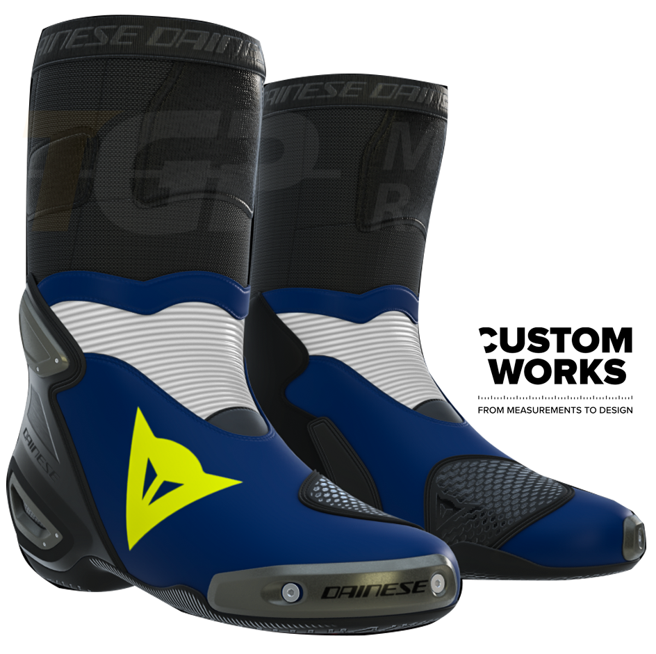 Dainese Axial 2 stivali da moto da racing e strada | Uomo | Yamaha Blu / Bianco / Giallo fluo | Custom Works 