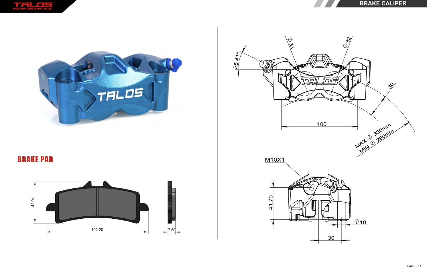 Talos C52 Guss Monoblock P4 32/32 100mm pinza freno anteriore sinistra | C52.100.GD.L 