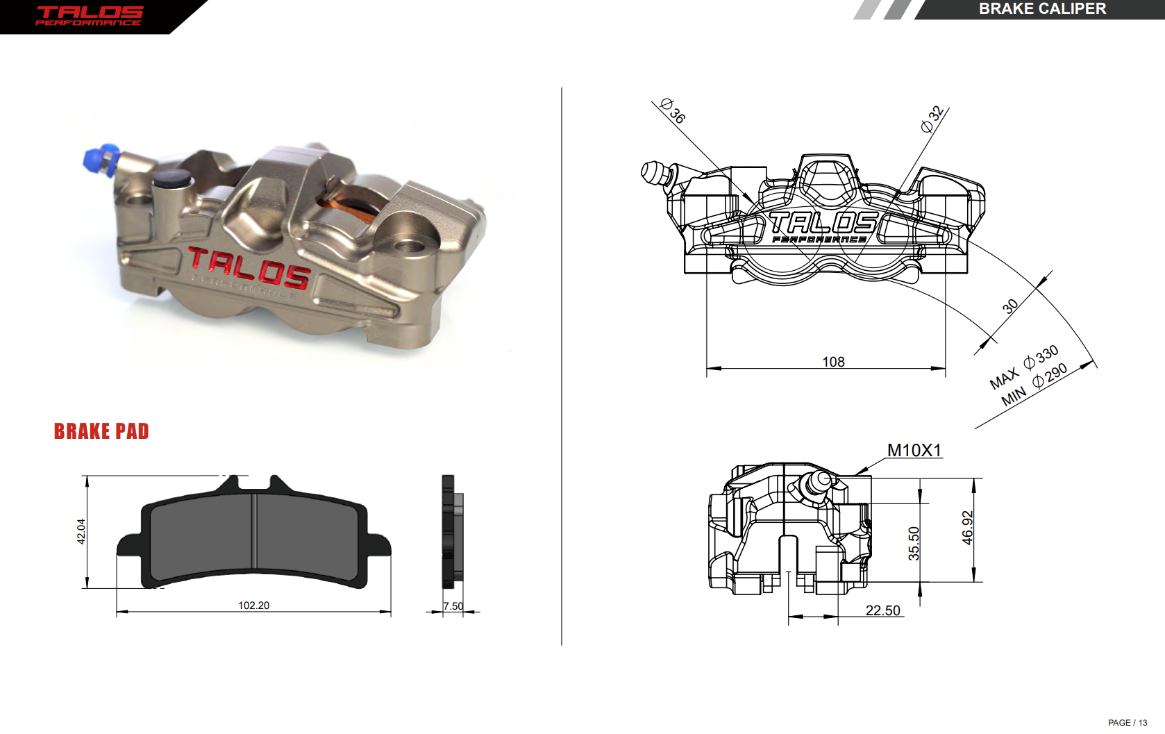 Talos X50 SBK Racing Due Pezzi P4 32/36 108mm Pinza Freno Anteriore Destra | X50.108.HD.R 