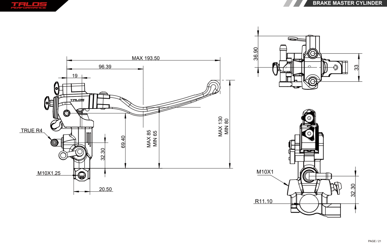 Talos CNC XS Radiale Racing Pompa freno 16x18-20 | XS.16 