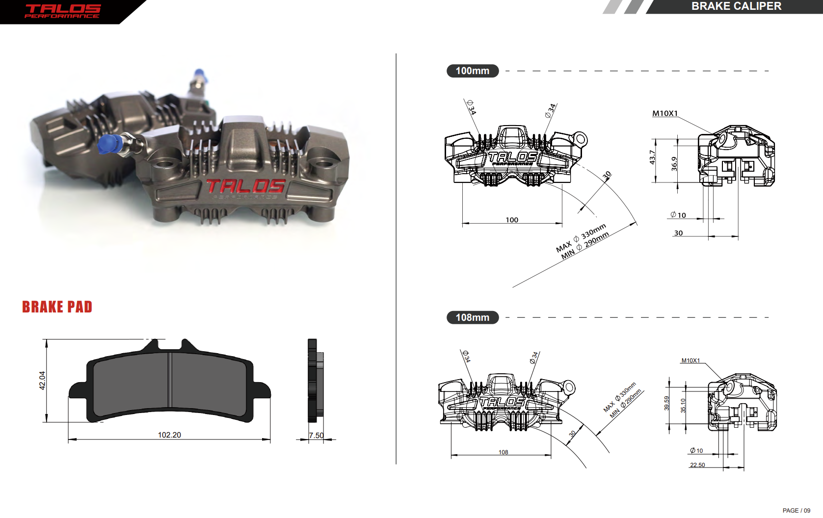 Talos S78 SBK Racing Monoblock P4 34/34 100mm pinza freno anteriore destra | X78.100.HD.L (Copia) 