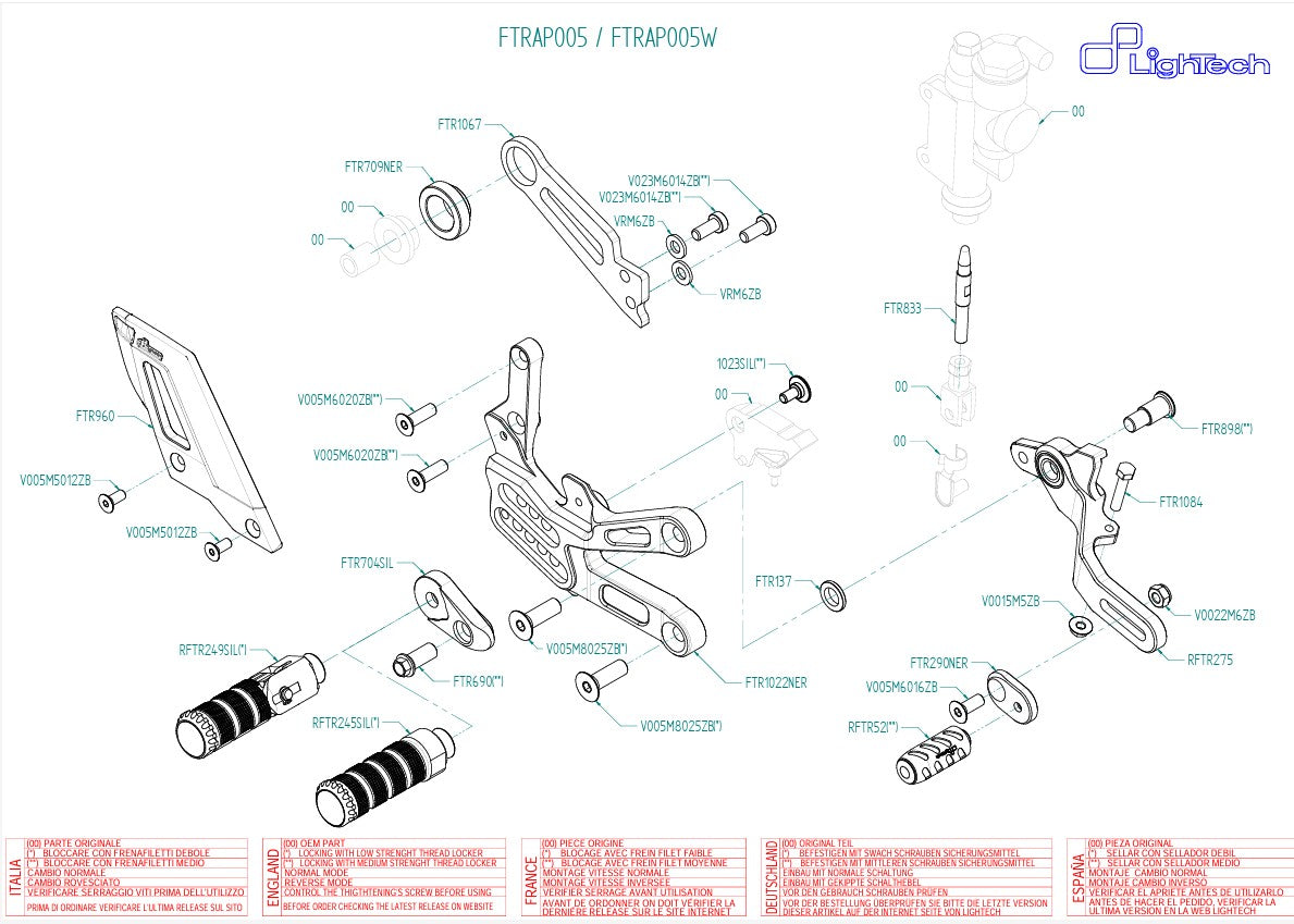 Sistema poggiapiedi Lightch Aprilia RSV4/RF/RR/1100 Factory (17-25) FTRAP005/W