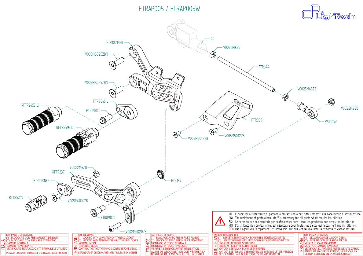 Sistema poggiapiedi Lightch Aprilia RSV4/RF/RR/1100 Factory (17-25) FTRAP005/W