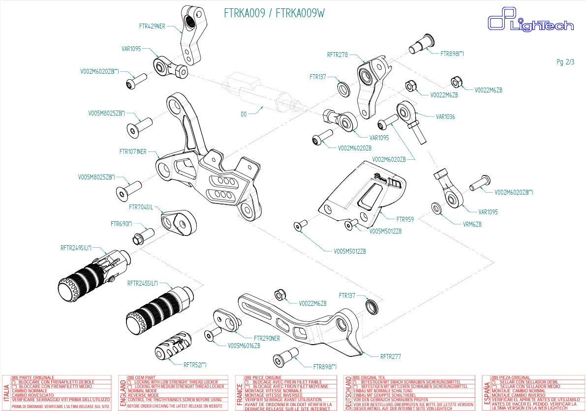 Sistema di poggiapiedi Circuito di inversione leggera Kawasaki ZX-6R/636/RR (05-25) FTRKA009/W