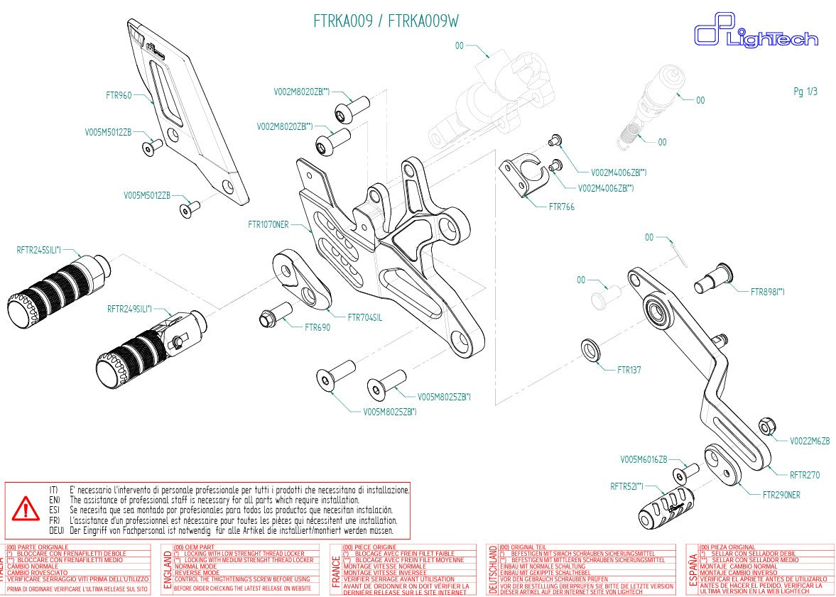 Sistema di poggiapiedi Circuito di inversione leggera Kawasaki ZX-6R/636/RR (05-25) FTRKA009/W