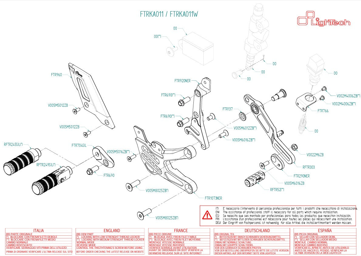 Sistema di poggiapiedi Lightch Kawasaki ZX-10 R/RR (21-25) FTRA011/W