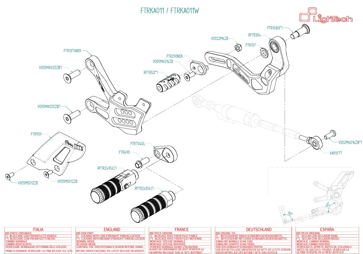 Sistema di poggiapiedi Lightch Kawasaki ZX-10 R/RR (21-25) FTRA011/W