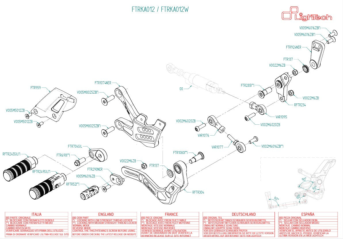 Sistema di poggiapiedi Circuito di inversione leggera Kawasaki ZX-10 R/RR (21-25) FTRKA012/W
