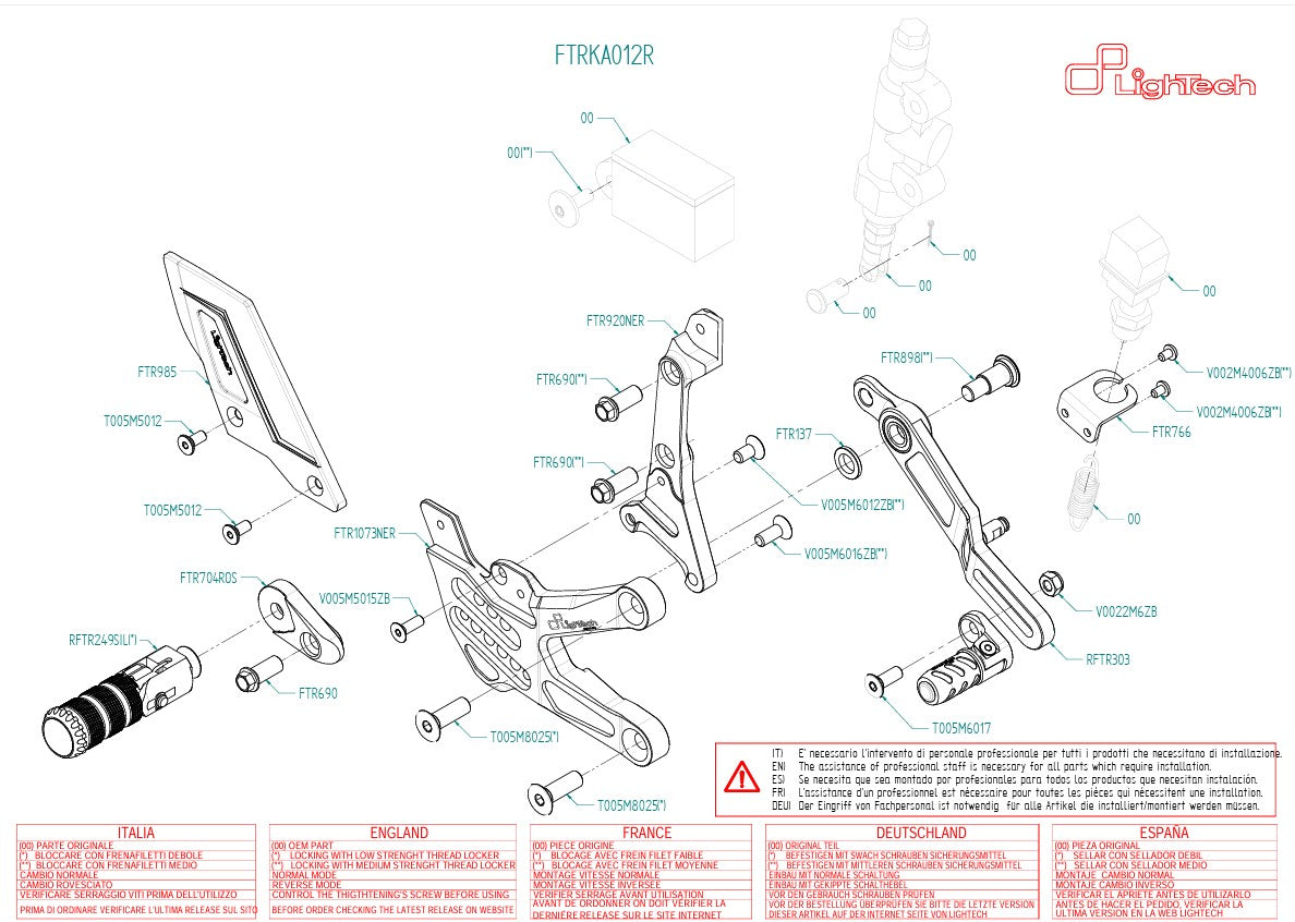Sistema di poggiapiedi R Lightch Circuito di inversione Kawasaki ZX-10 R/RR (21-25) FTRKA012R