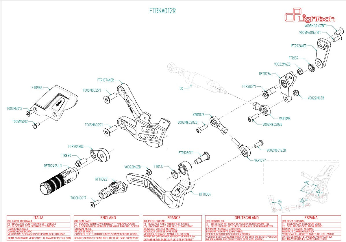 Sistema di poggiapiedi R Lightch Circuito di inversione Kawasaki ZX-10 R/RR (21-25) FTRKA012R