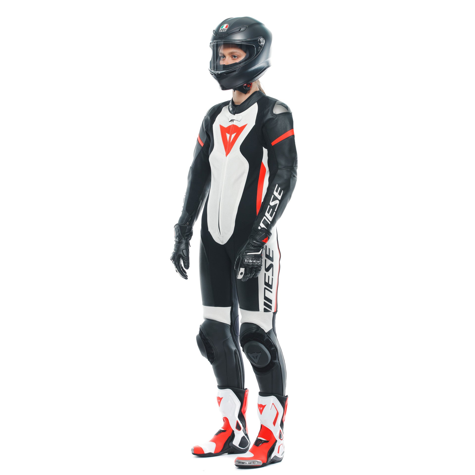 Dainese Grobnik Lady One -pecio Combinazione in pelle - tuta da corsa perforata | Donne | Bianco/rosso