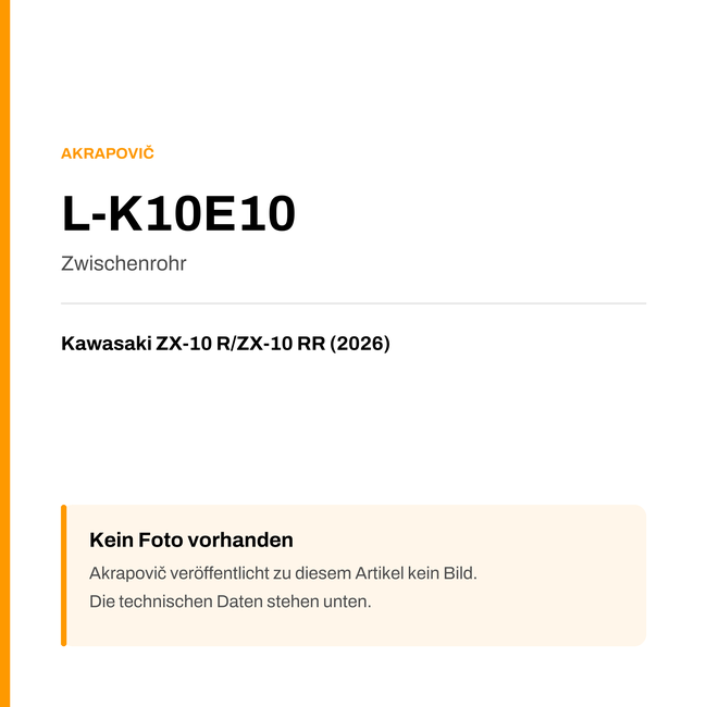Akrapovic Zwischenrohr Kawasaki ZX-10 R / ZX-10 RR (26-26) L-K10E10 — Platzhalter, kein Herstellerfoto verfügbar