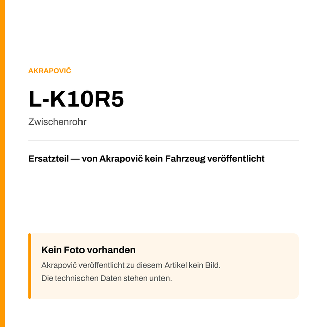 Akrapovic Zwischenrohr L-K10R5 — Platzhalter, kein Herstellerfoto verfügbar