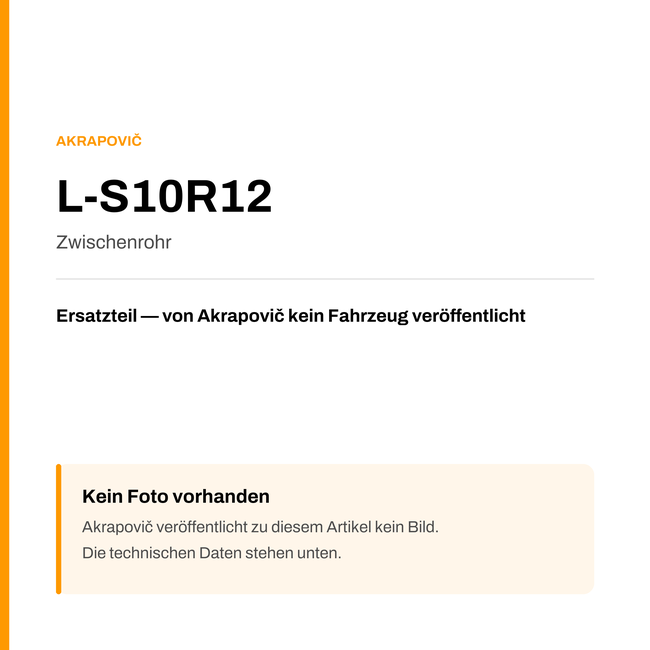 Akrapovic Zwischenrohr L-S10R12 — Platzhalter, kein Herstellerfoto verfügbar