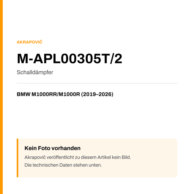 Akrapovic Schalldämpfer BMW M1000RR / M1000R (19-26) M-APL00305T/2 — Platzhalter, kein Herstellerfoto verfügbar