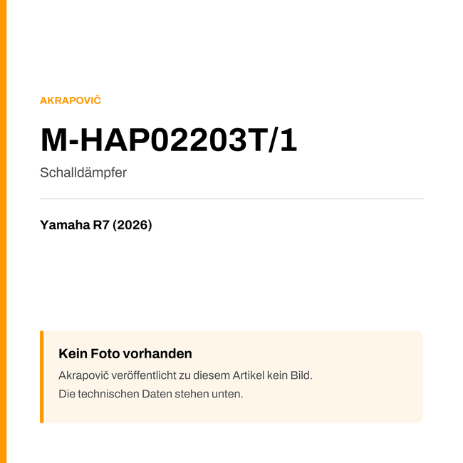 Akrapovic Schalldämpfer Yamaha R7 (26-26) M-HAP02203T/1 — Platzhalter, kein Herstellerfoto verfügbar
