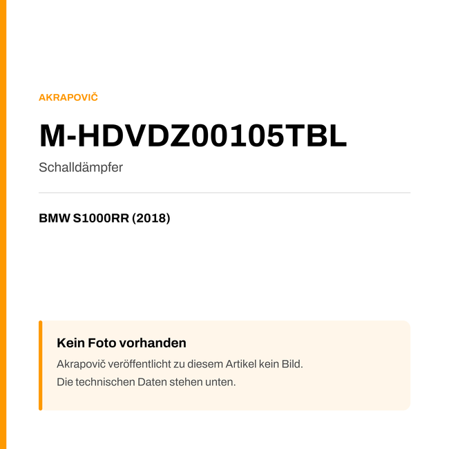 Akrapovic Schalldämpfer BMW S1000RR (18-18) M-HDVDZ00105TBL — Platzhalter, kein Herstellerfoto verfügbar