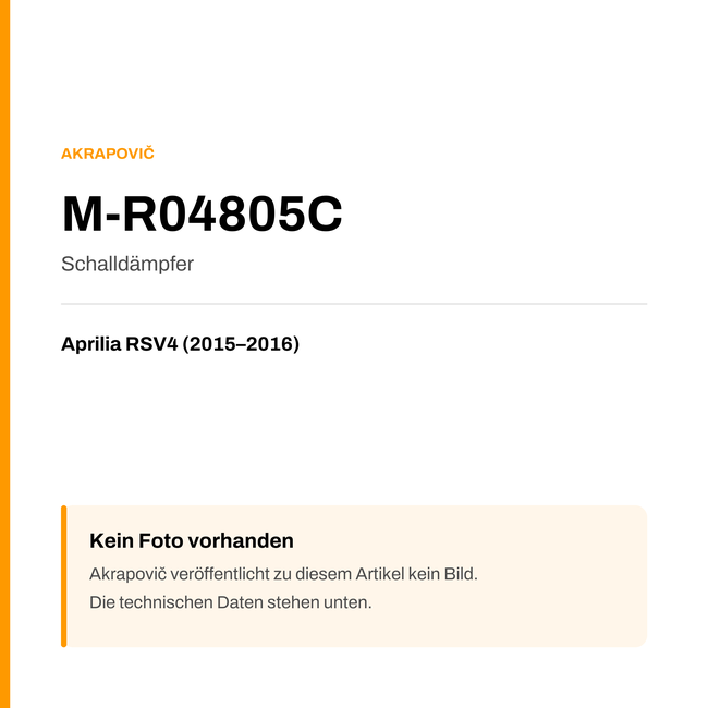 Akrapovic Schalldämpfer Aprilia RSV4 (15-16) M-R04805C — Platzhalter, kein Herstellerfoto verfügbar