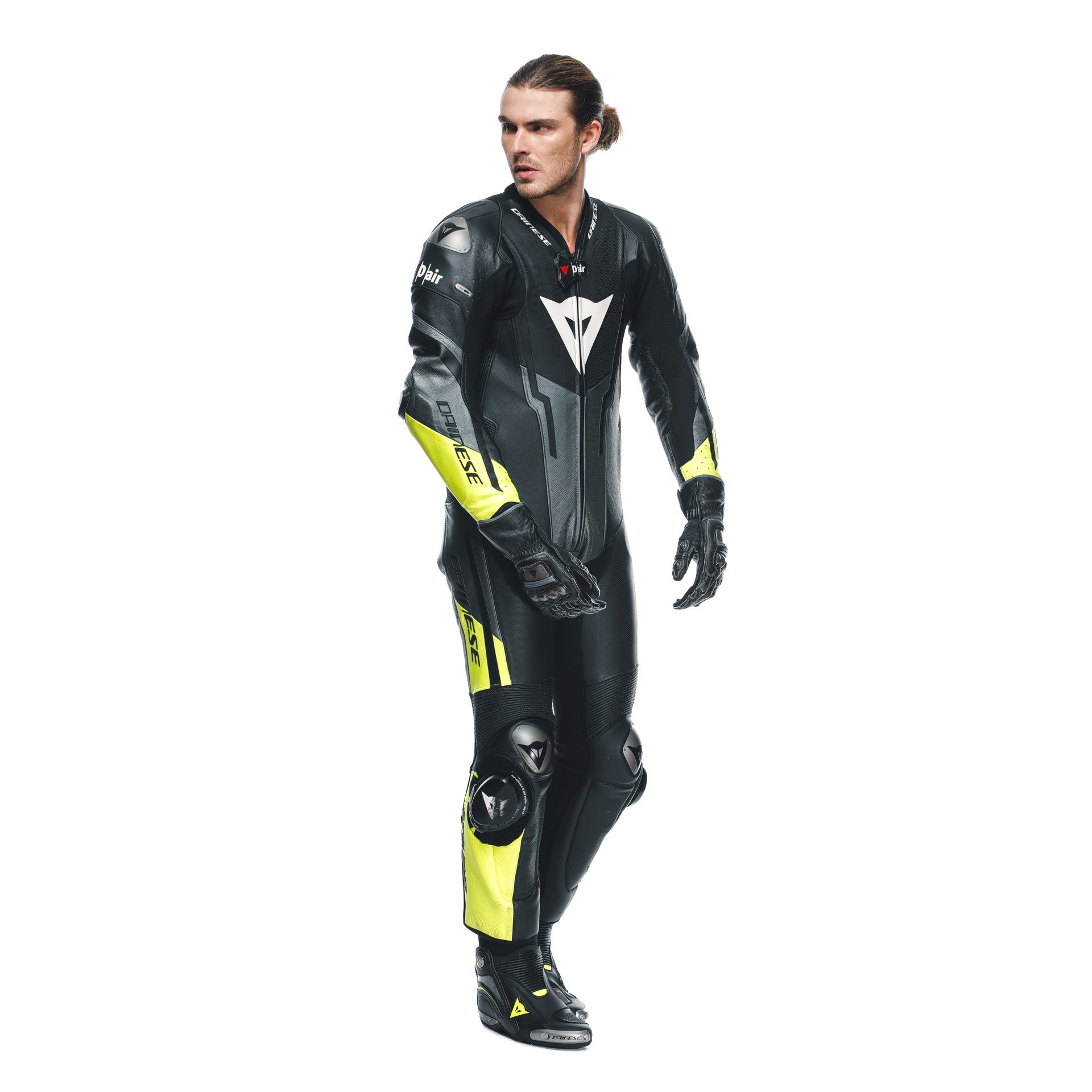 DAINESE MISANO 3 D-AIR® in pelle monopezzo Combinazione per airbag Perforata Airbag Suit | Uomini | Giallo nero/neon