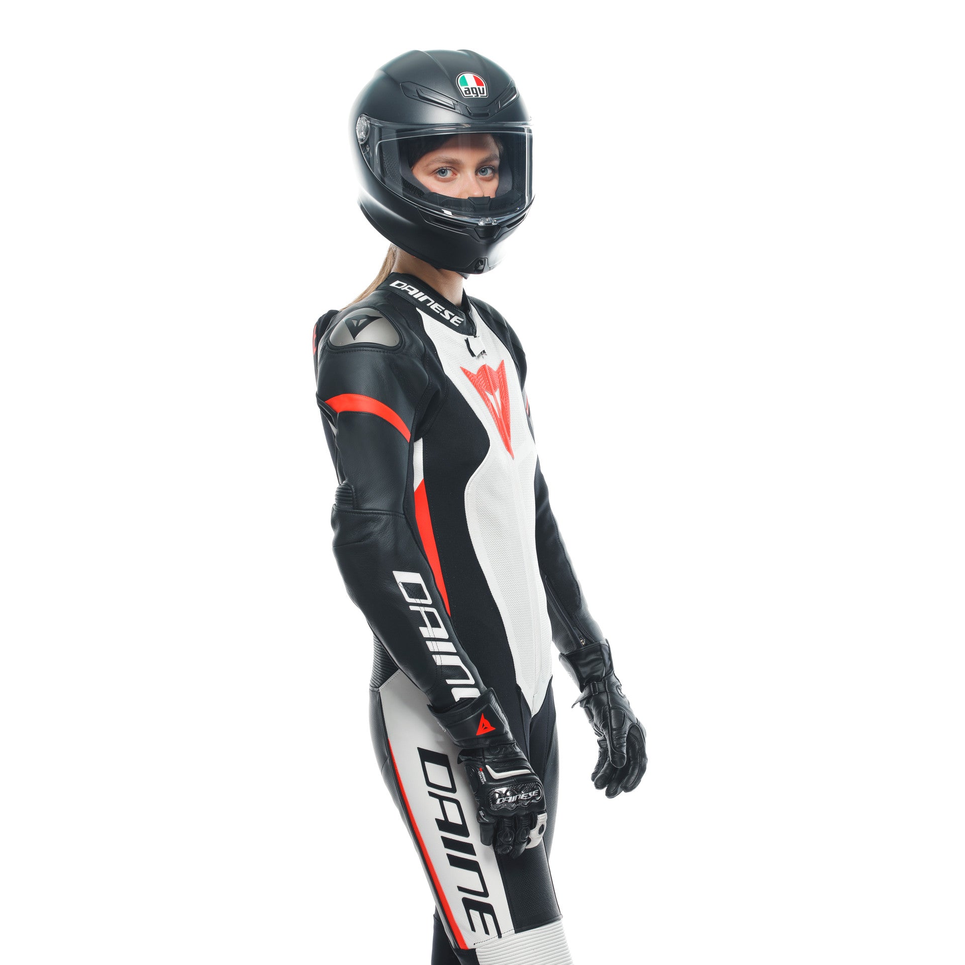 Dainese Grobnik Lady One -pecio Combinazione in pelle - tuta da corsa perforata | Donne | Bianco/rosso