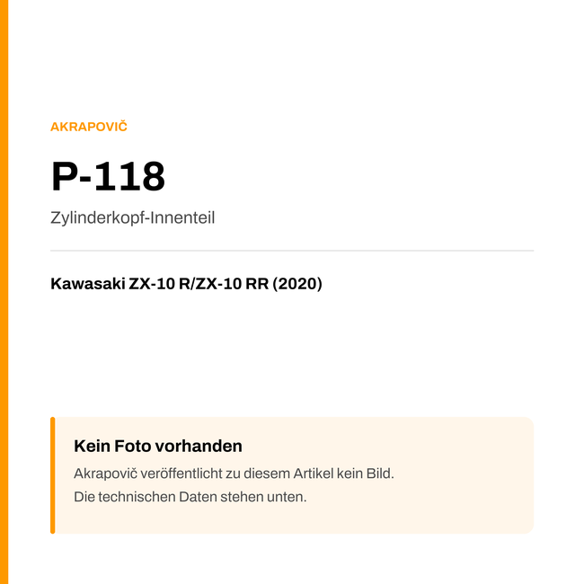 Akrapovic Zylinderkopf-Innenteil Kawasaki ZX-10 R / ZX-10 RR (20-20) P-118 — Platzhalter, kein Herstellerfoto verfügbar