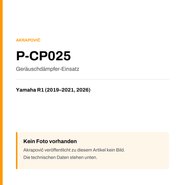 Akrapovic Geräuschdämpfer-Einsatz Yamaha R1 (19-26) P-CP025 — Platzhalter, kein Herstellerfoto verfügbar