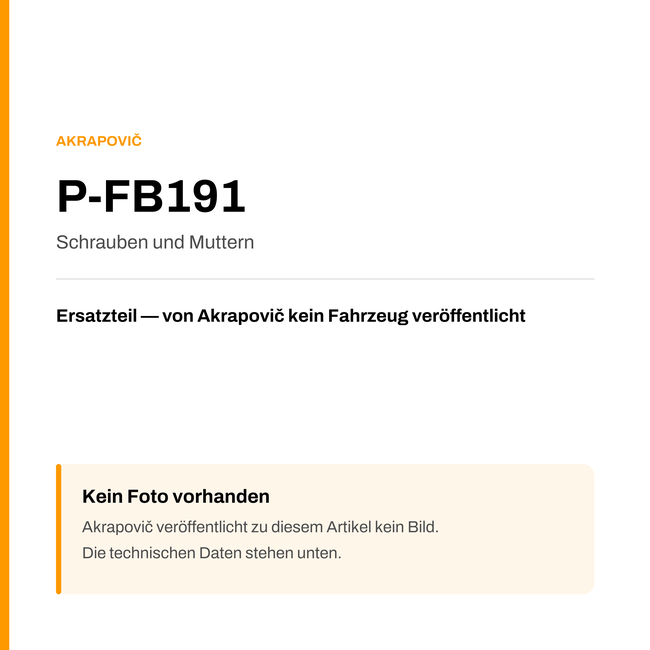 Akrapovic Schrauben und Muttern P-FB191 — Platzhalter, kein Herstellerfoto verfügbar