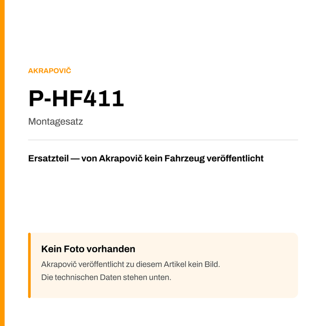Akrapovic Montagesatz P-HF411 — Platzhalter, kein Herstellerfoto verfügbar