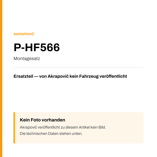 Akrapovic Montagesatz P-HF566 — Platzhalter, kein Herstellerfoto verfügbar