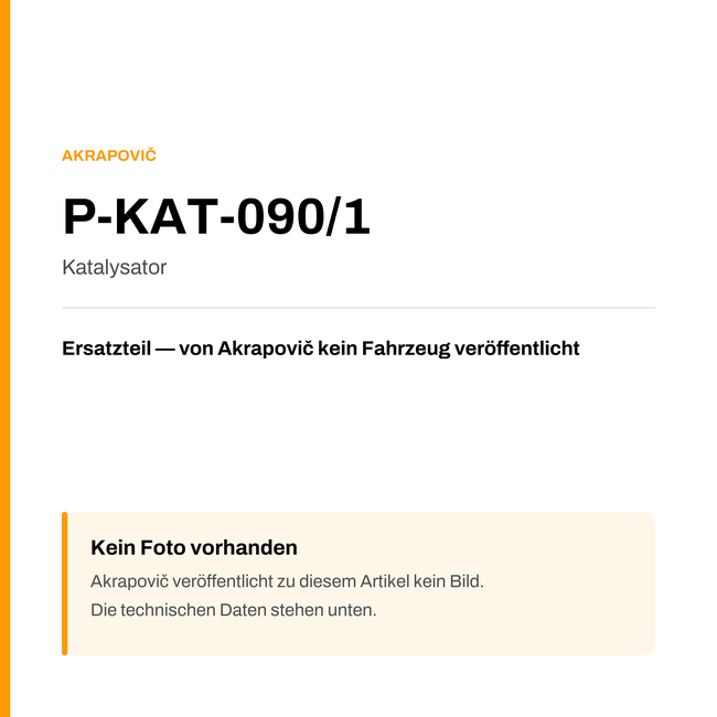 Akrapovic Katalysator P-KAT-090/1 — Platzhalter, kein Herstellerfoto verfügbar