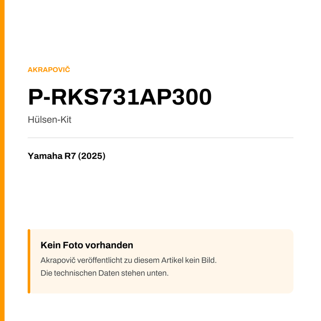 Akrapovic Hülsen-Kit Yamaha R7 (25-25) P-RKS731AP300 — Platzhalter, kein Herstellerfoto verfügbar