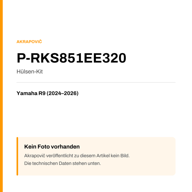 Akrapovic Hülsen-Kit Yamaha R9 (24-26) P-RKS851EE320 — Platzhalter, kein Herstellerfoto verfügbar