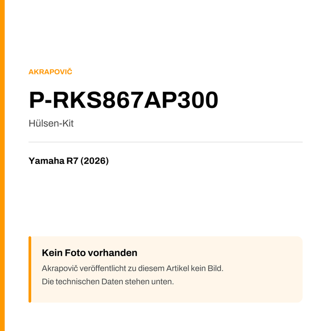 Akrapovic Hülsen-Kit Yamaha R7 (26-26) P-RKS867AP300 — Platzhalter, kein Herstellerfoto verfügbar