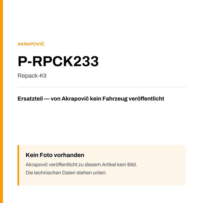 Akrapovic Repack-Kit P-RPCK233 — Platzhalter, kein Herstellerfoto verfügbar