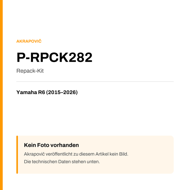 Akrapovic Repack-Kit Yamaha R6 (15-26) P-RPCK282 — Platzhalter, kein Herstellerfoto verfügbar