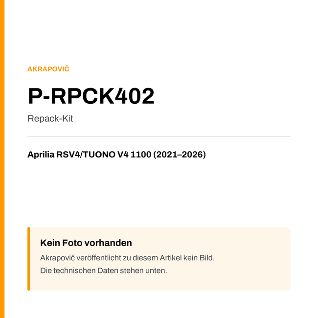 Akrapovic Repack-Kit Aprilia RSV4 / TUONO V4 1100 (21-26) P-RPCK402 — Platzhalter, kein Herstellerfoto verfügbar
