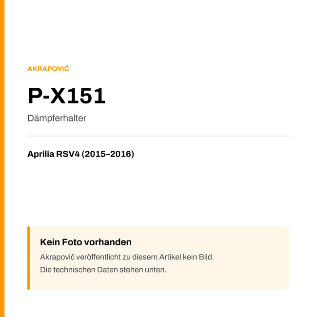 Akrapovic Dämpferhalter Aprilia RSV4 (15-16) P-X151 — Platzhalter, kein Herstellerfoto verfügbar