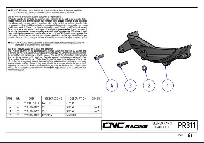 Protezione copertura alternatore in alluminio Pramac Racing Edizione Limitata CNC Racing Ducati Panigale V4/S (2025) PR311BPR 
