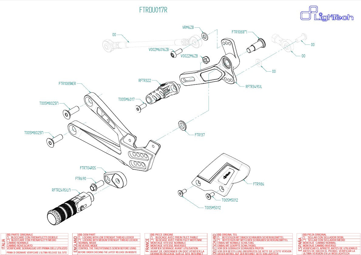 Sistema di poggiapiedi R Lightch Ducati Panigale V4/S (2025) FTRDU017R