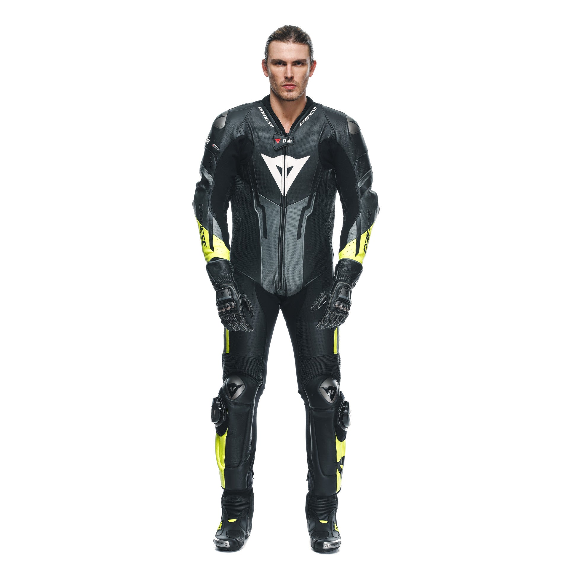 DAINESE MISANO 3 D-AIR® in pelle monopezzo Combinazione per airbag Perforata Airbag Suit | Uomini | Giallo nero/neon