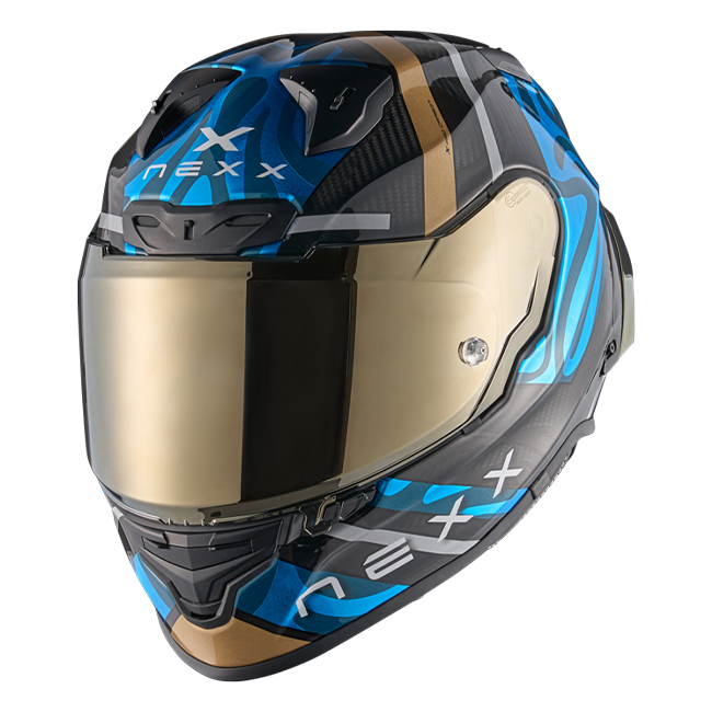 Nexx X.R3R Casco Swirl Carbono Azzurro Cielo Oro 01XR323489780 